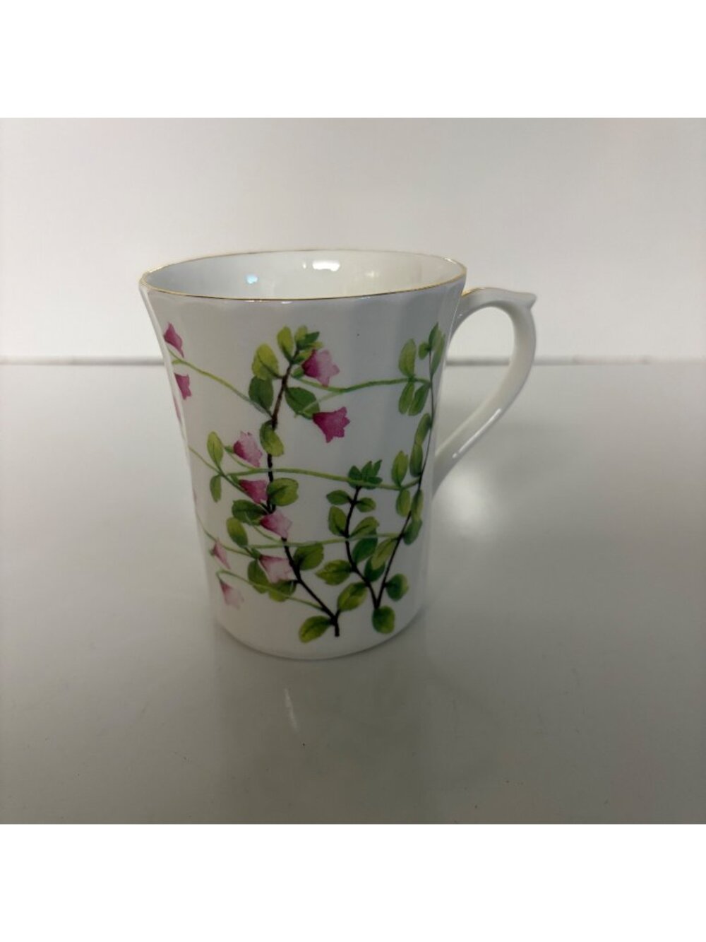 Regency English Bone China Floral Mug Pink Green Floral Design Gold Rim England